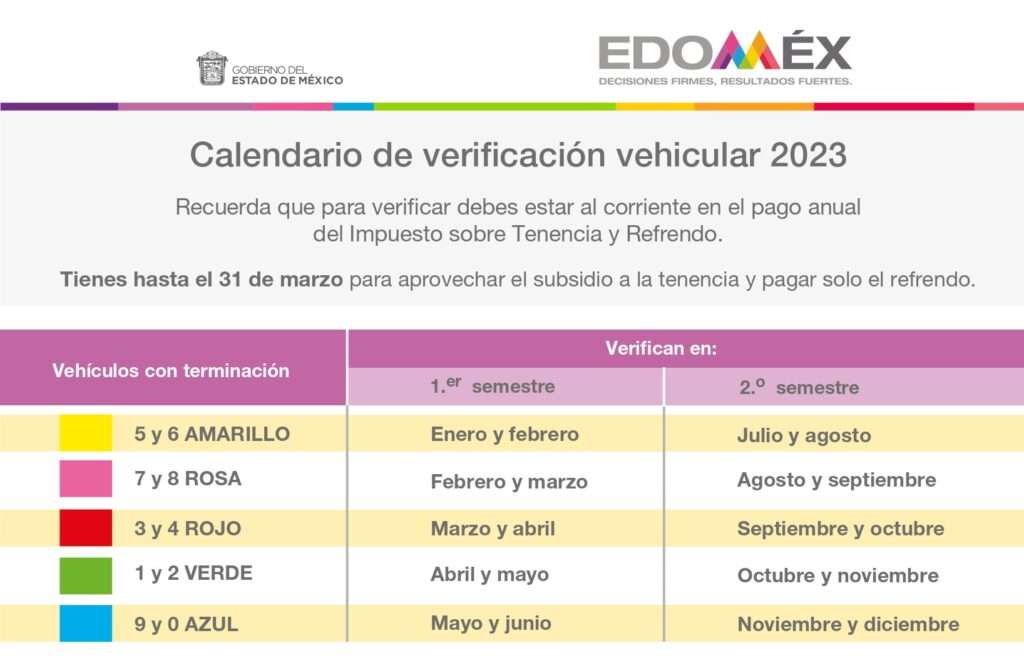 Calendario de verificación en el estado de México 2023